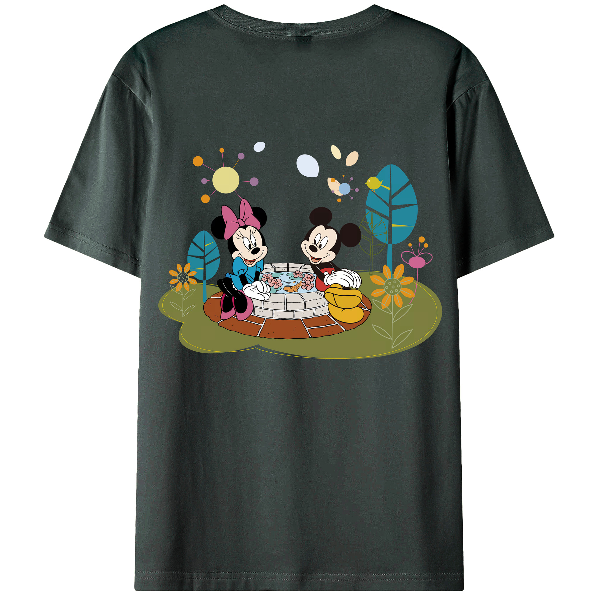 （画像用） ミッキーマウス Mickey Mouse 綿100％ メンズ半袖Tシャツ（バックプリント） 通気性
